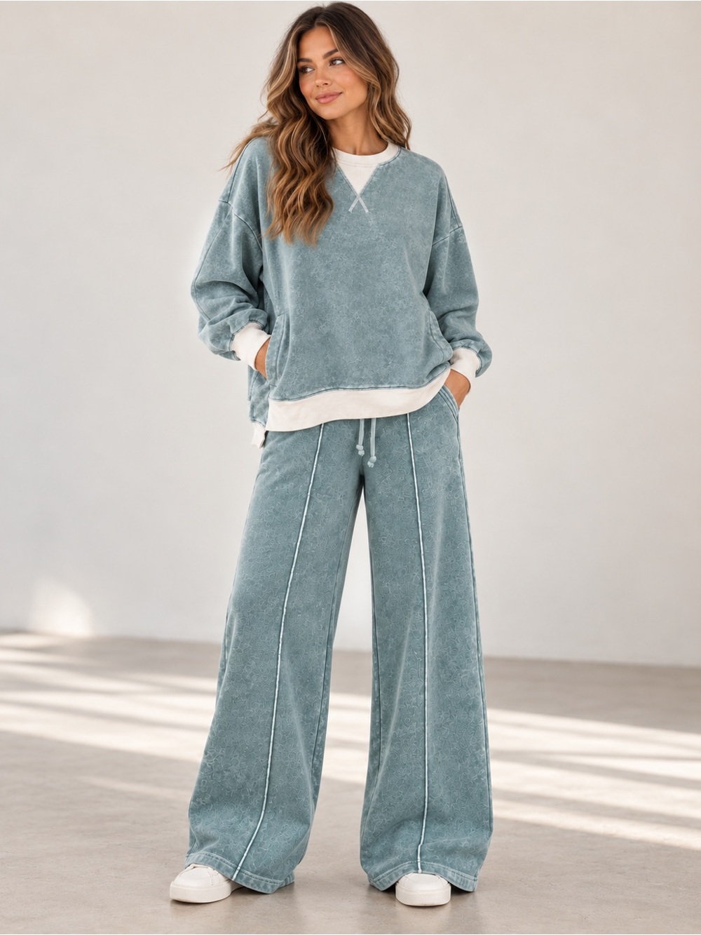 Zenana Acid Wash Fleece Pintuck Wide Leg Pants – Ash Jade 💚